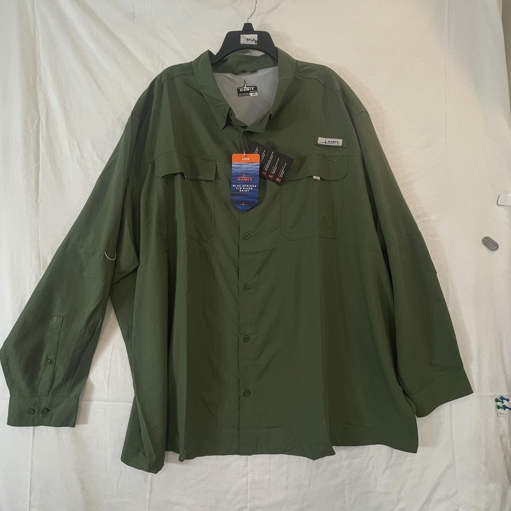 Habit Blue Springs River Shirt Mens 4XL Bronze Green Fishing Outdoor UPF 40